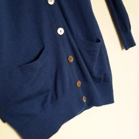 Vince 100% Cashmere V Neck Longline Cardigan S Lightweight Blue Button Pockets - Picture 5 of 16